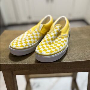 Vans Kids Yellow Checkered Slip-On Shoes Size 4.5